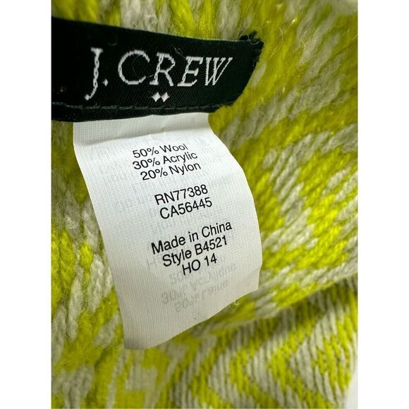 J CREW INFINITY SCARF Snood Wool Blend Neon Green Gray Zig Zag Chevron Knit - Picture 5 of 5